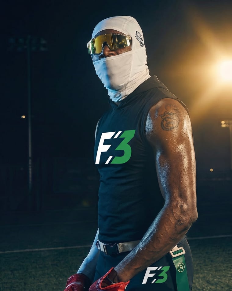 Coach Kevin Dickens Jr. in F3 gear on the field